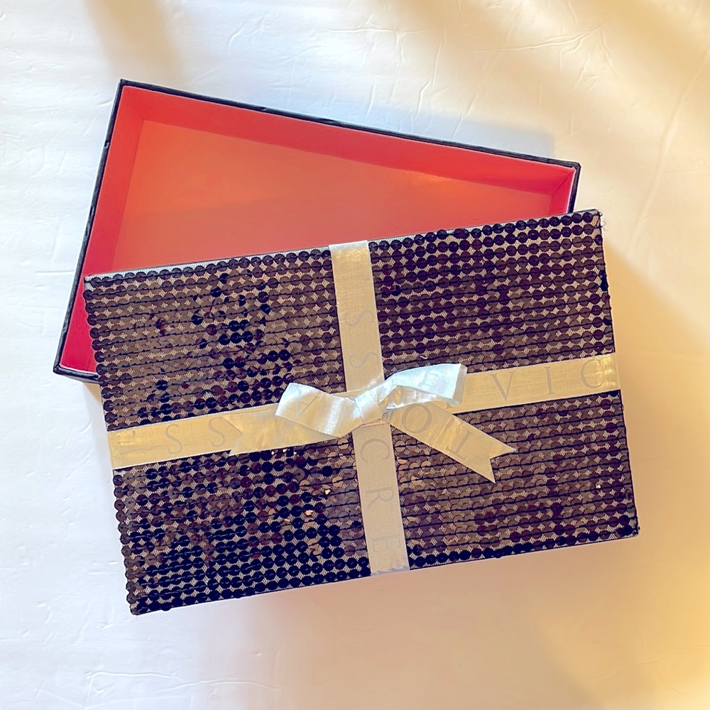 Victoria secret body by Victoria perfume black sequin with silver ribbon box